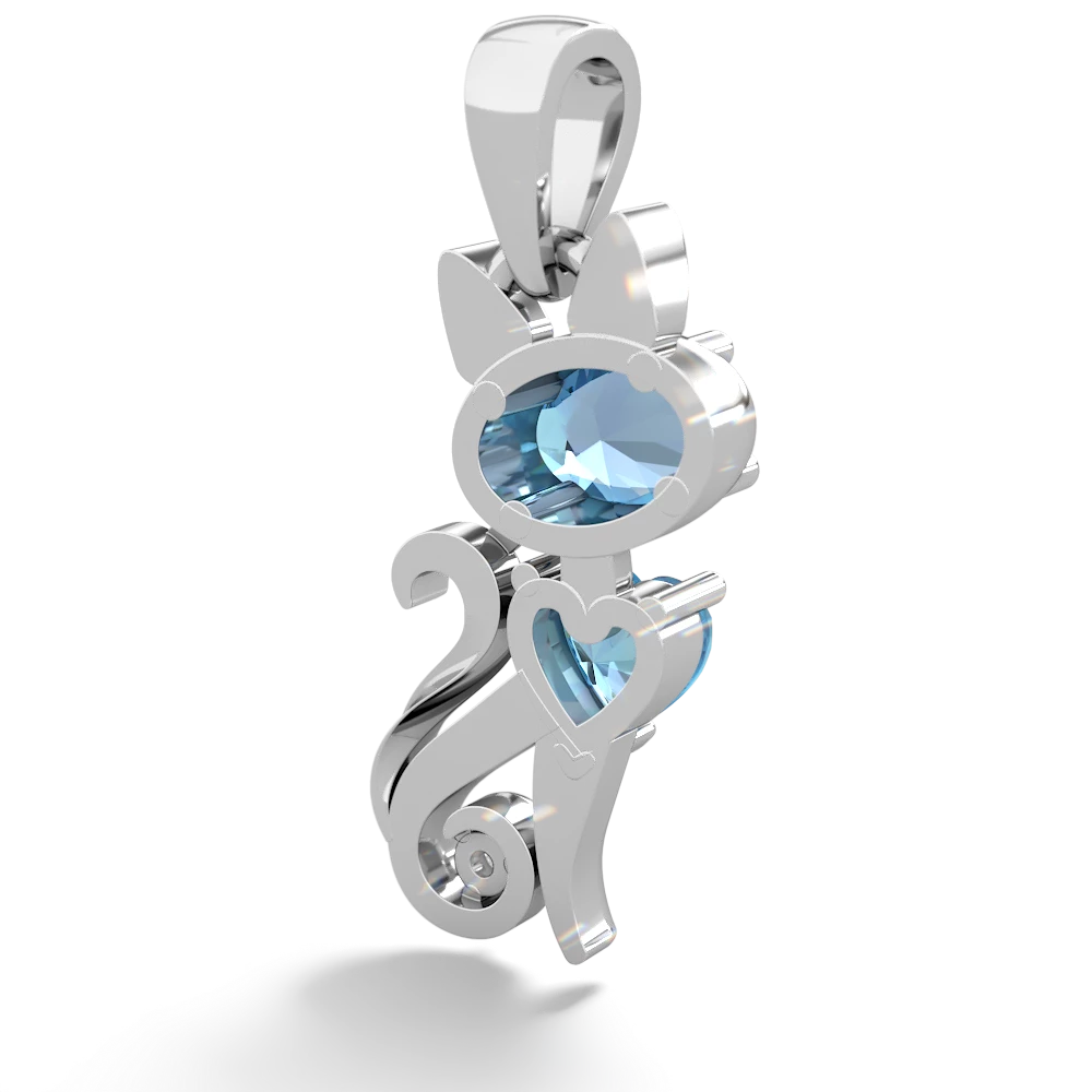 Blue Topaz Kitten 14K White Gold pendant P5780