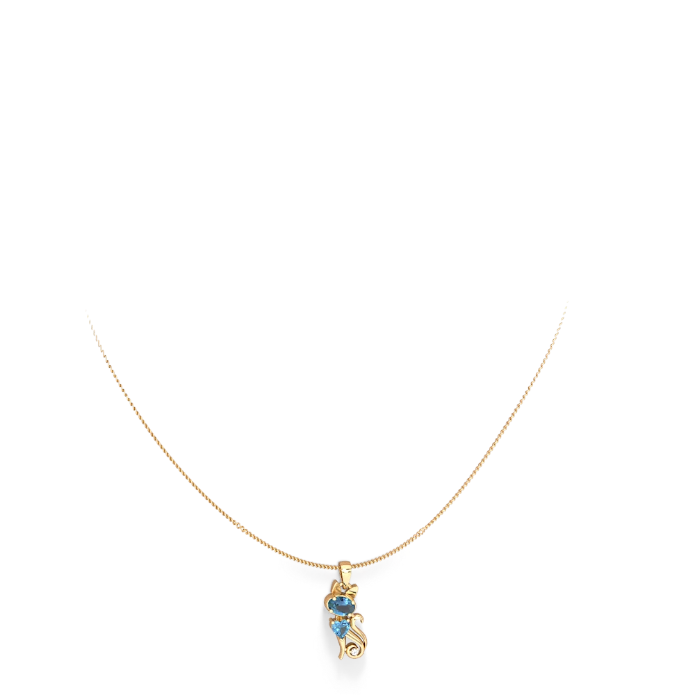 Blue Topaz Kitten 14K Yellow Gold pendant P5780