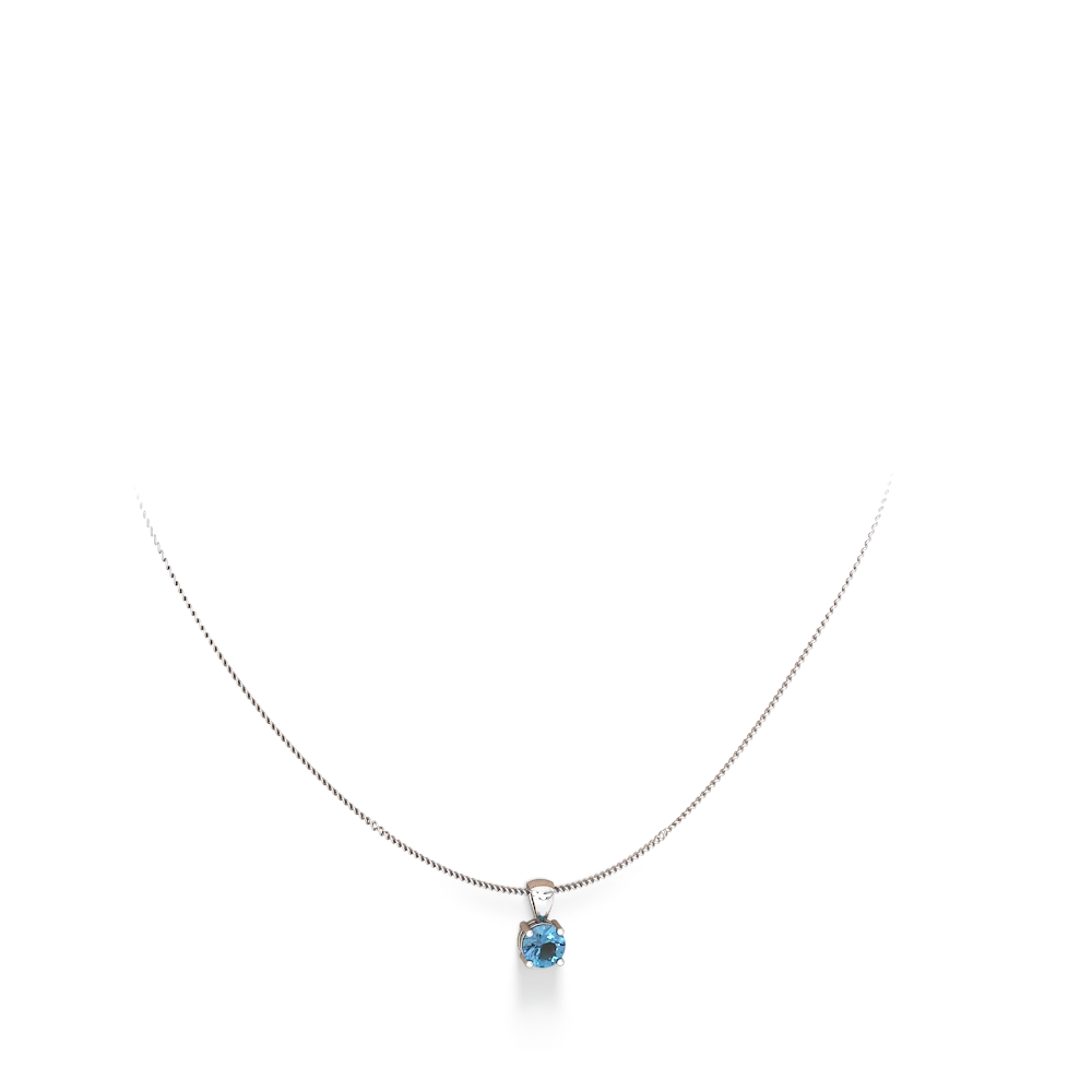 Blue Topaz 6Mm Round Solitaire 14K White Gold pendant P1786