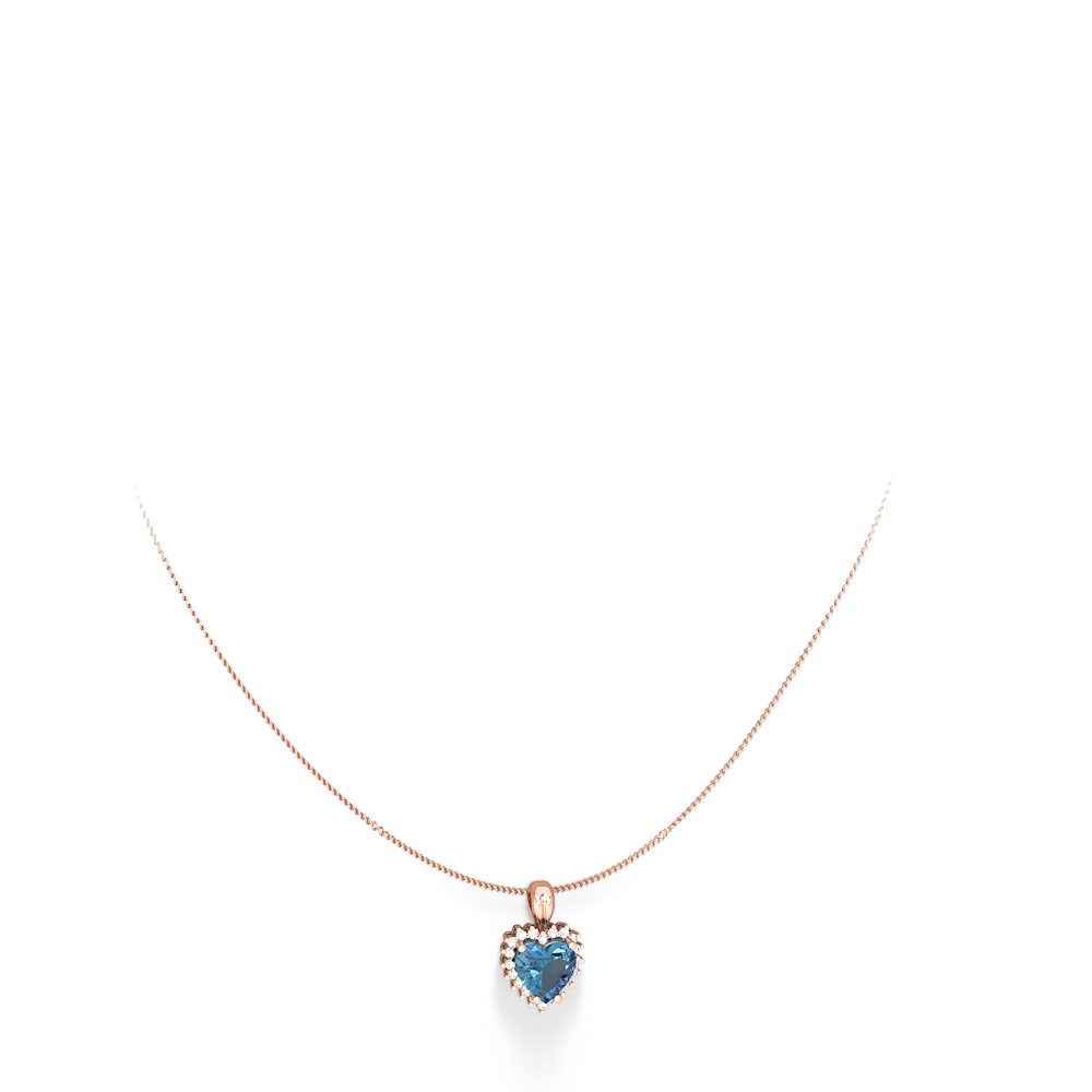 Blue Topaz Sparkling Halo Heart 14K Rose Gold pendant P0391