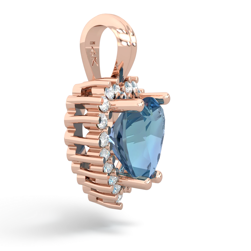 Blue Topaz Sparkling Halo Heart 14K Rose Gold pendant P0391