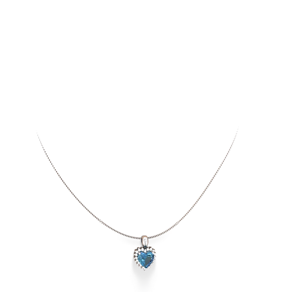 Blue Topaz Sparkling Halo Heart 14K White Gold pendant P0391