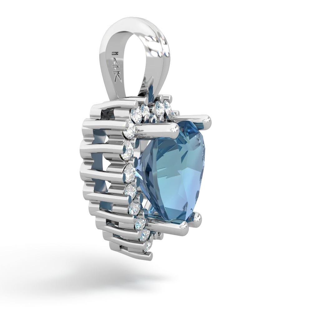 Blue Topaz Sparkling Halo Heart 14K White Gold pendant P0391