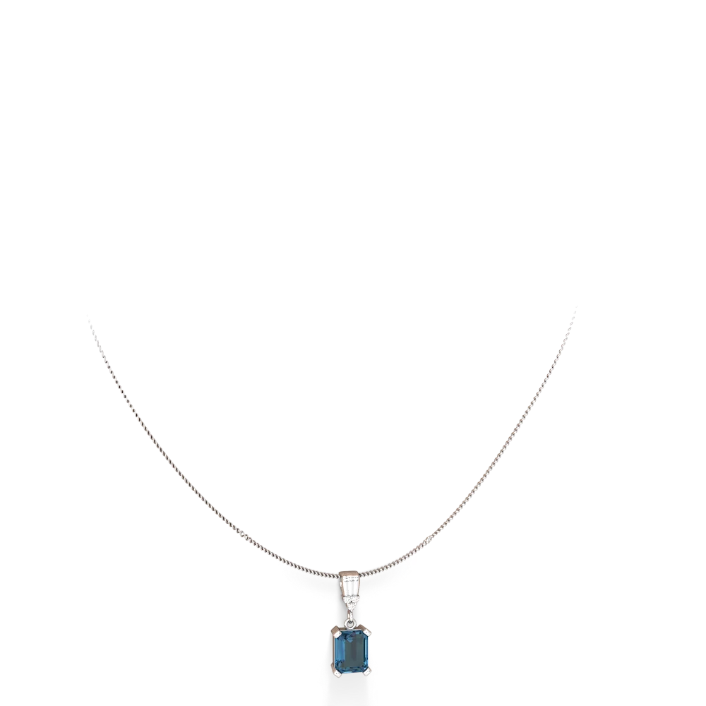 Blue Topaz Art Deco Dangle 14K White Gold pendant P1937