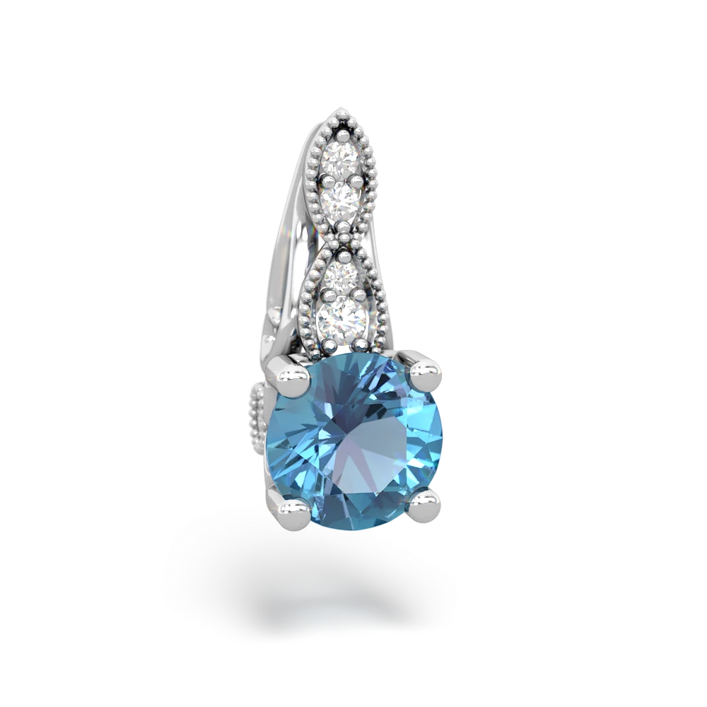 Blue Topaz Antique Elegance 14K White Gold pendant P3100