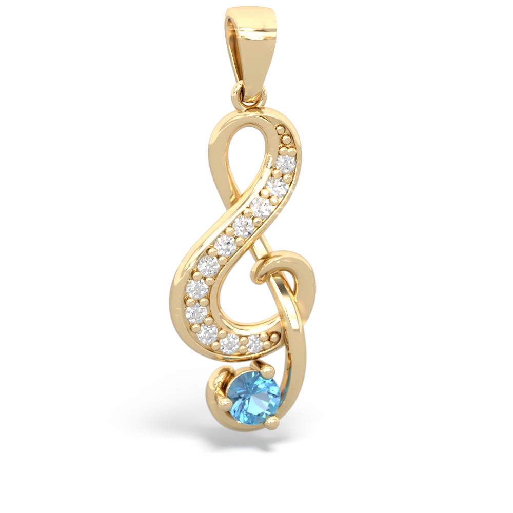 Blue Topaz G-Clef Music 14K Yellow Gold pendant P5830