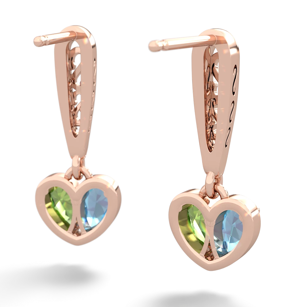 Blue Topaz Filligree Heart 14K Rose Gold earrings E5070