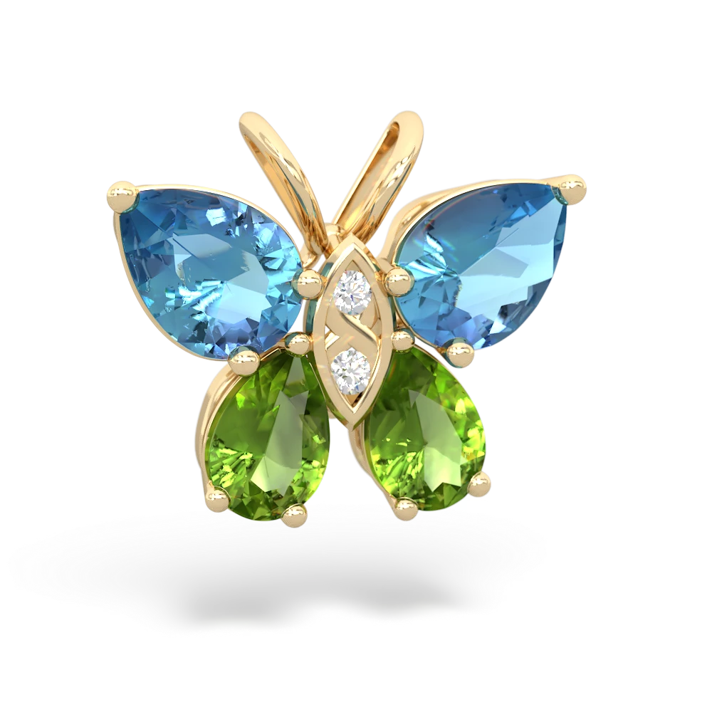 Blue Topaz Butterfly 14K Yellow Gold pendant P2215