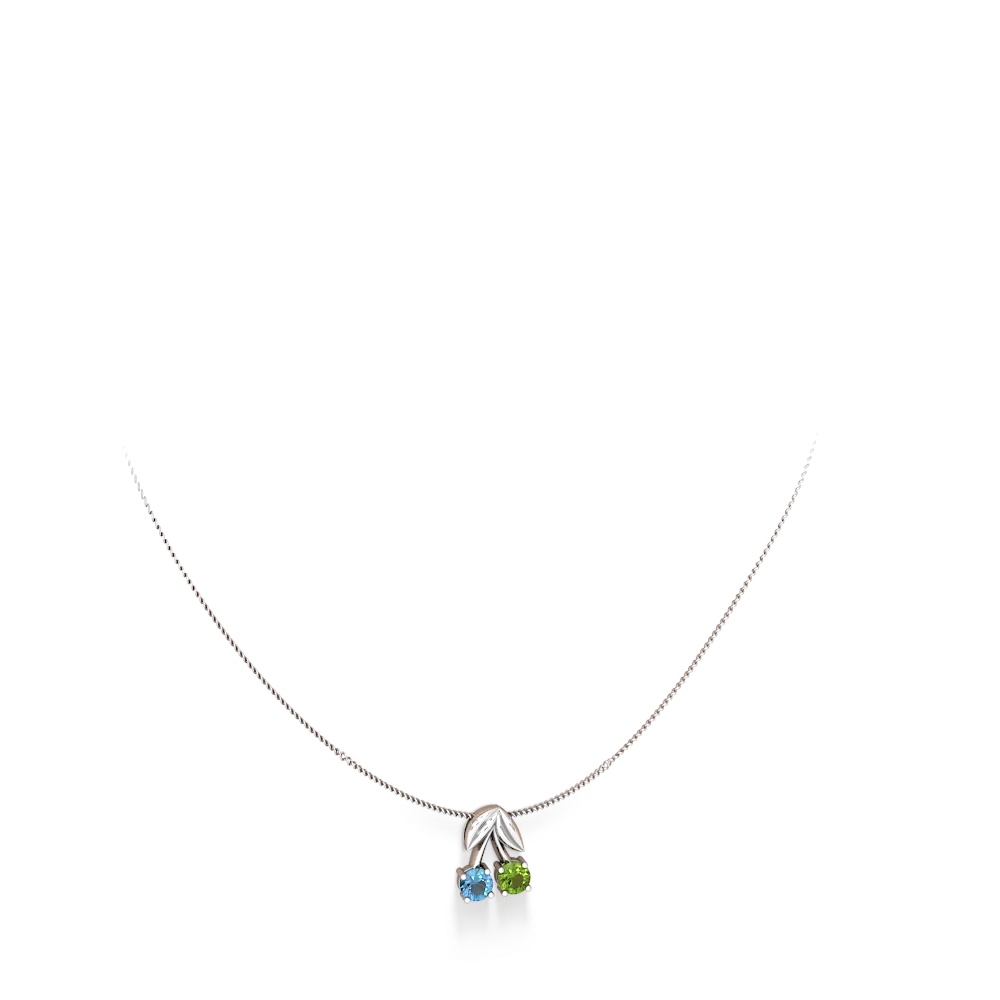 Blue Topaz Sweet Cherries 14K White Gold pendant P7001