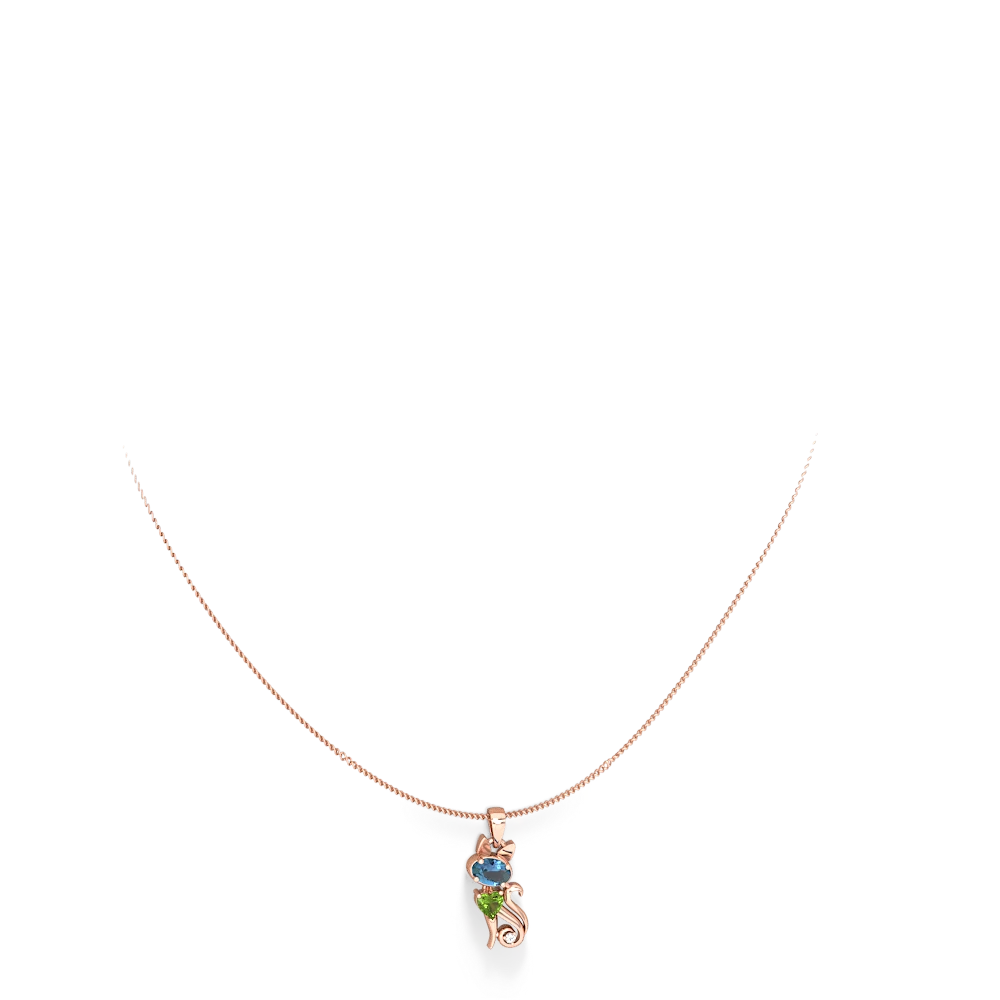 Blue Topaz Kitten 14K Rose Gold pendant P5780