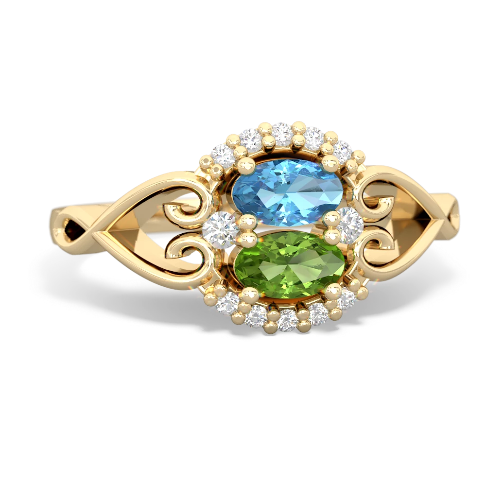 Blue Topaz Love Nest 14K Yellow Gold ring R5860