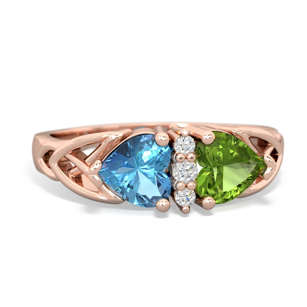 Blue Topaz Celtic Knot Double Heart 14K Rose Gold ring R5040