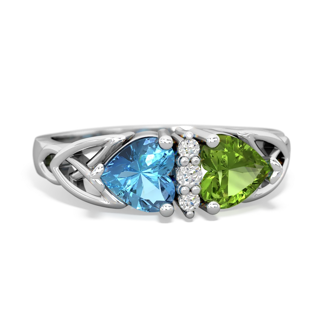 Blue Topaz Celtic Knot Double Heart 14K White Gold ring R5040