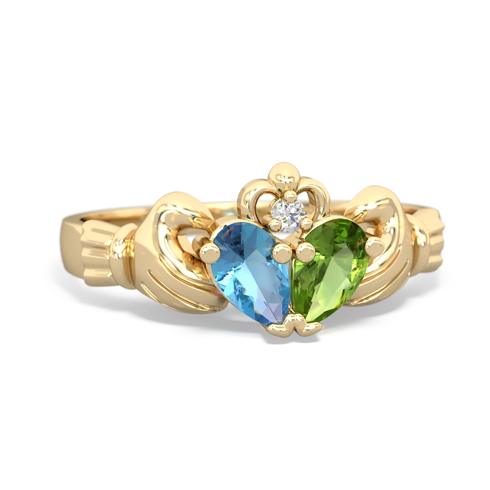 Blue Topaz 'Our Heart' Claddagh 14K Yellow Gold ring R2388