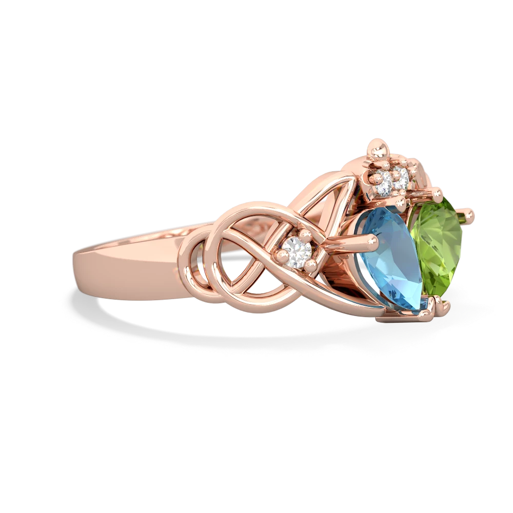 Blue Topaz 'One Heart' Celtic Knot Claddagh 14K Rose Gold ring R5322