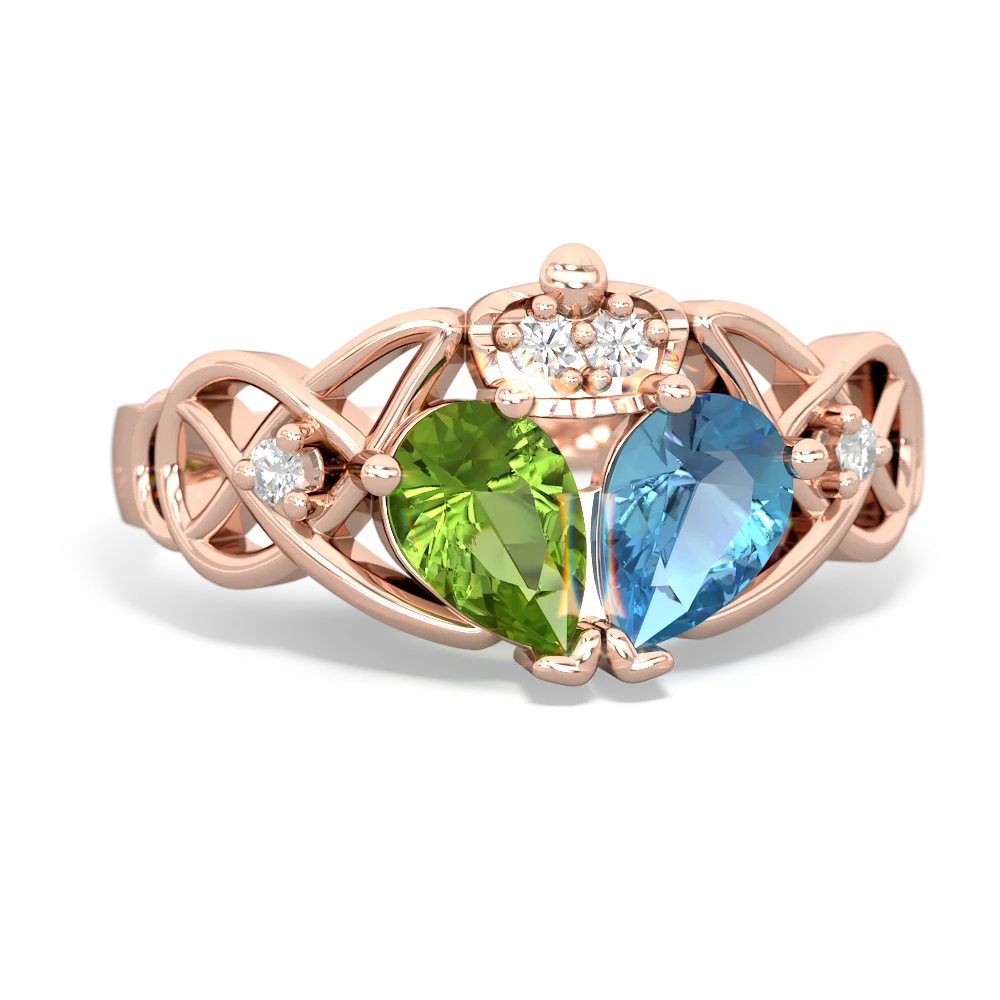 Blue Topaz 'One Heart' Celtic Knot Claddagh 14K Rose Gold ring R5322