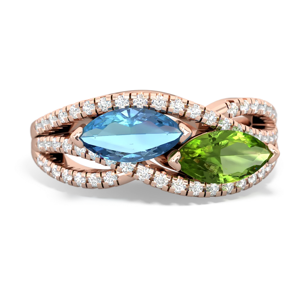 Blue Topaz Diamond Rivers 14K Rose Gold ring R3070