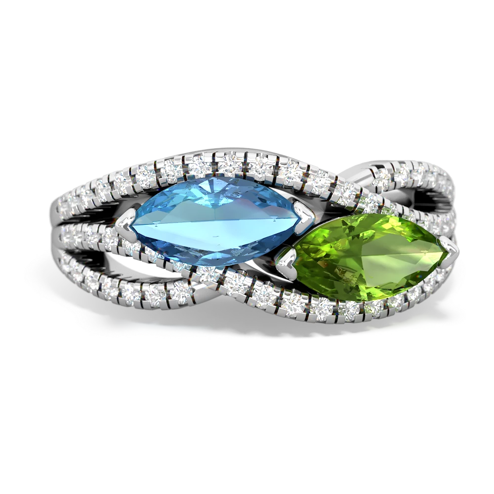 Blue Topaz Diamond Rivers 14K White Gold ring R3070