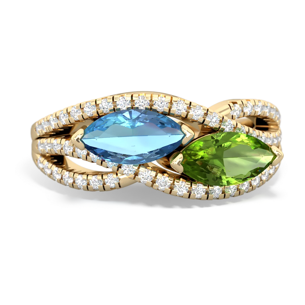 Blue Topaz Diamond Rivers 14K Yellow Gold ring R3070