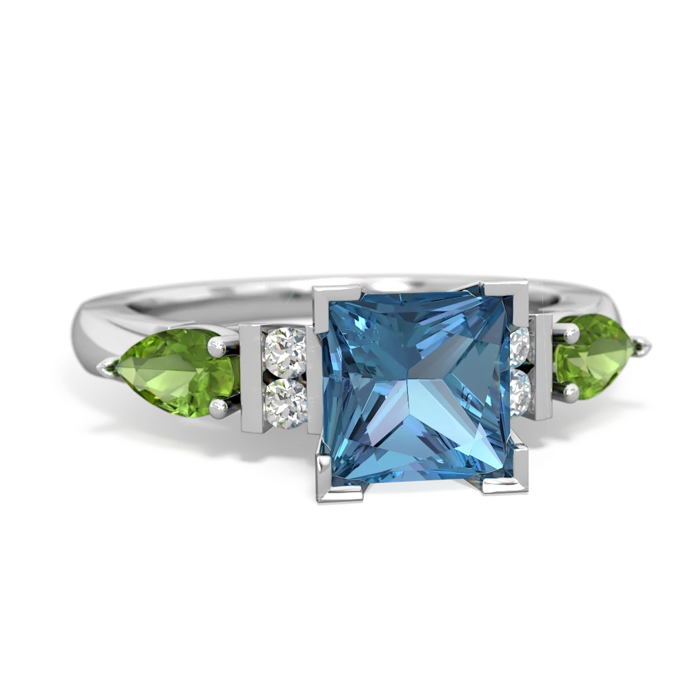 Blue Topaz 6Mm Princess Eternal Embrace Engagement 14K White Gold ring C2002