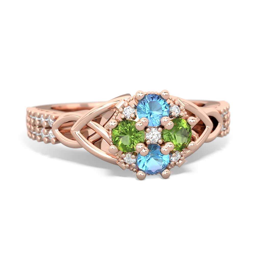 Blue Topaz Celtic Knot Cluster Engagement 14K Rose Gold ring R26443RD