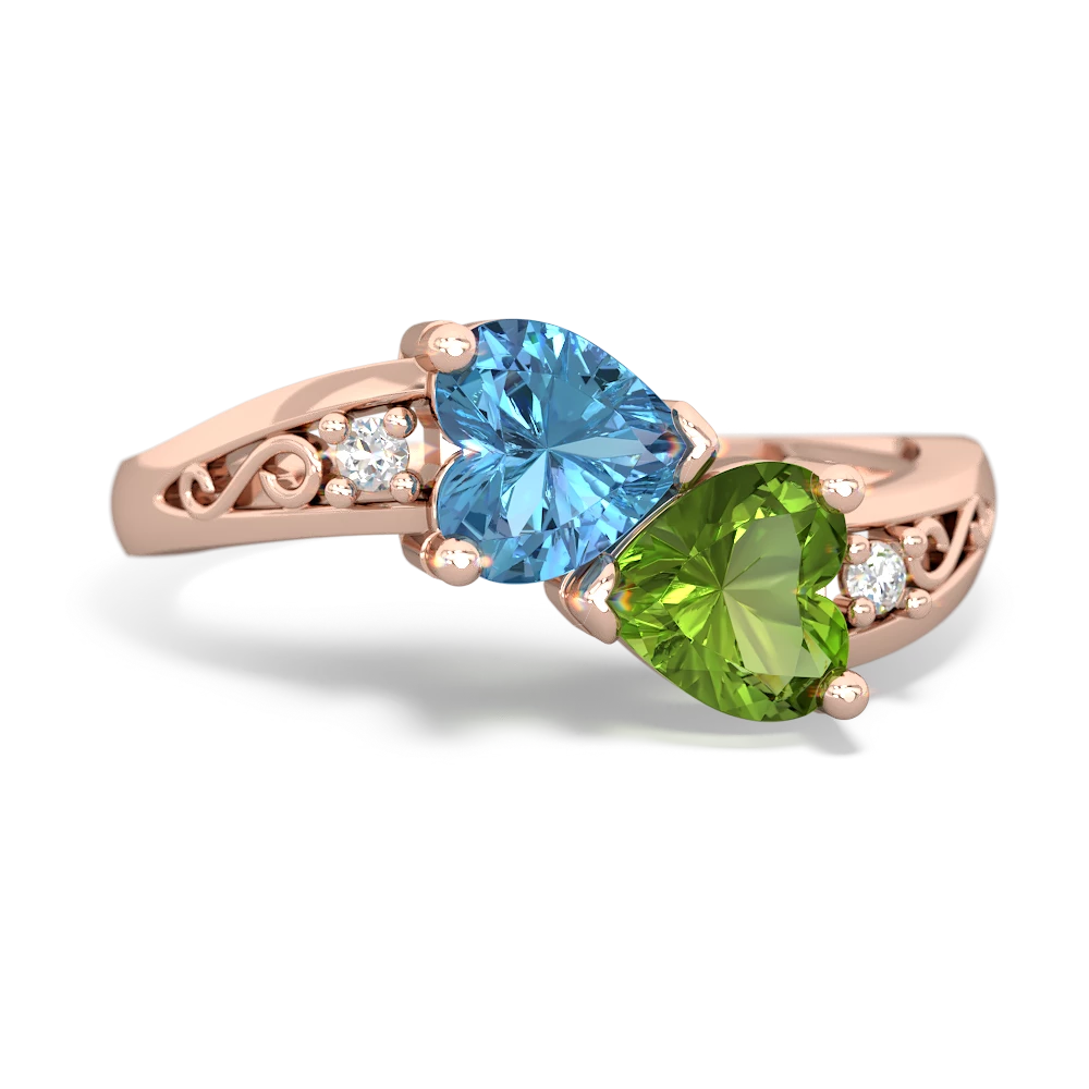 Blue Topaz Snuggling Hearts 14K Rose Gold ring R2178