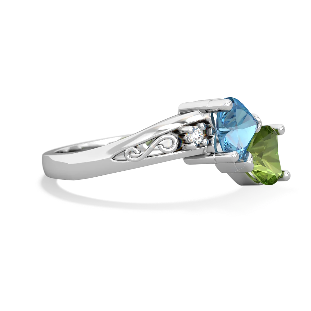 Blue Topaz Snuggling Hearts 14K White Gold ring R2178