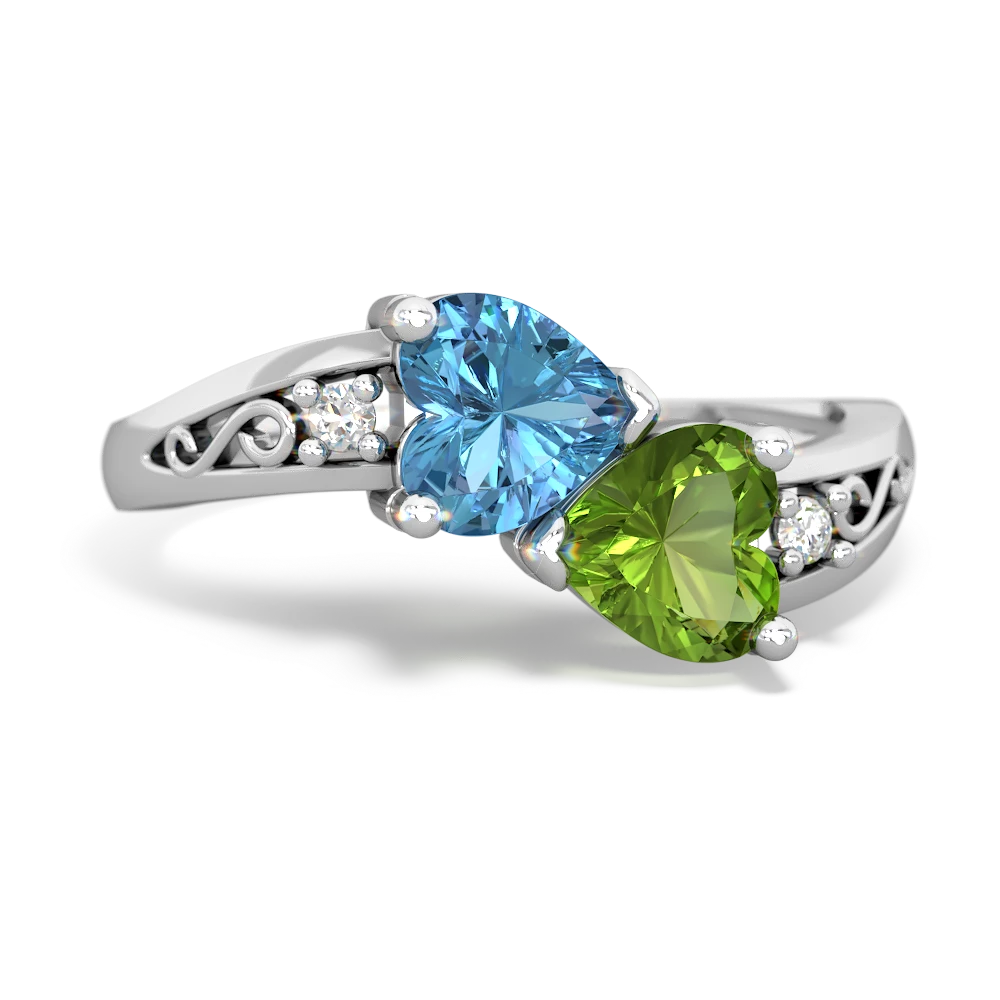 Blue Topaz Snuggling Hearts 14K White Gold ring R2178