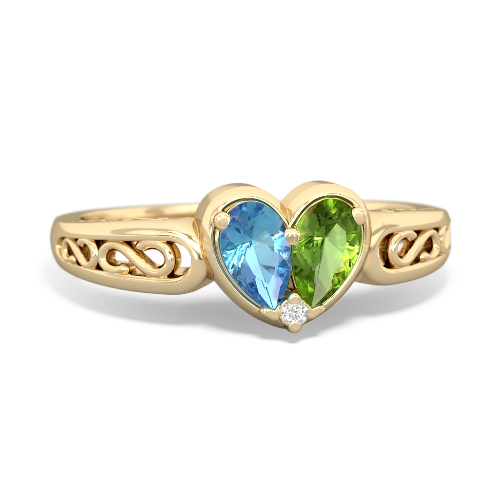 Blue Topaz Filligree 'One Heart' 14K Yellow Gold ring R5070