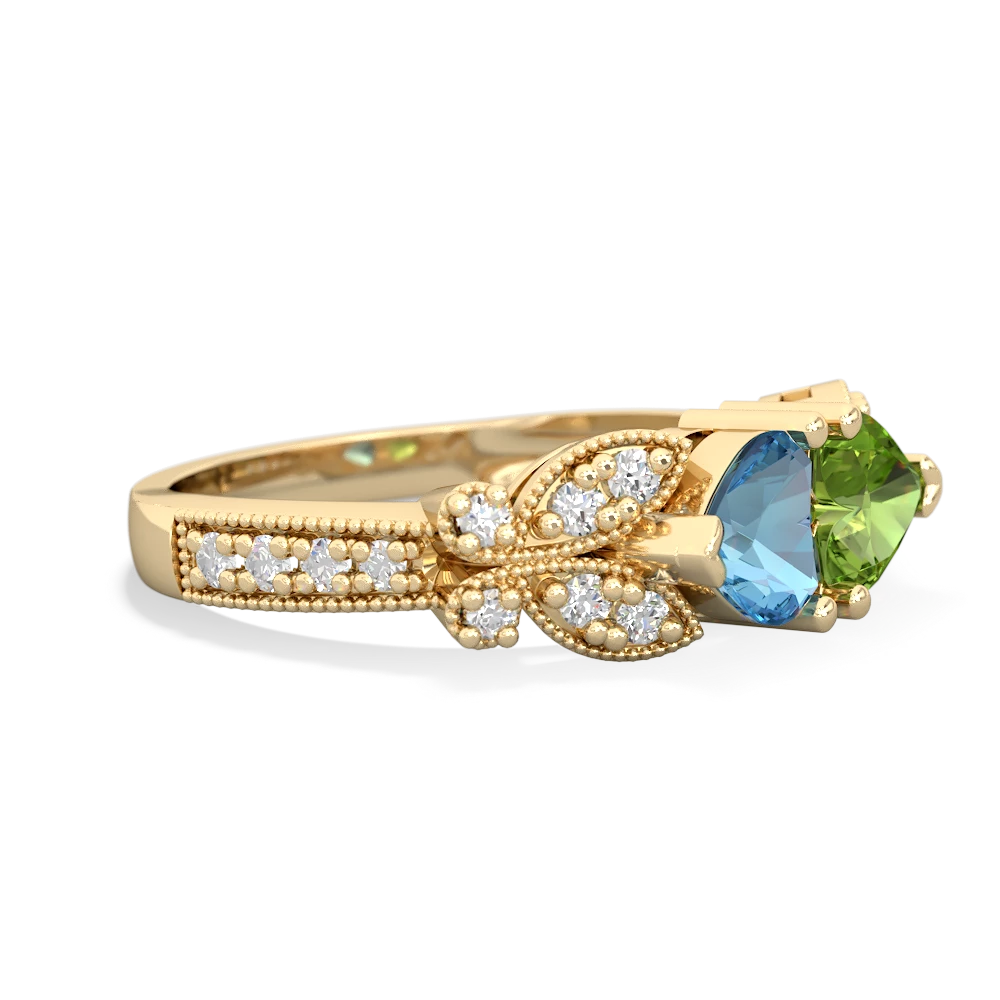 Blue Topaz Diamond Butterflies 14K Yellow Gold ring R5601