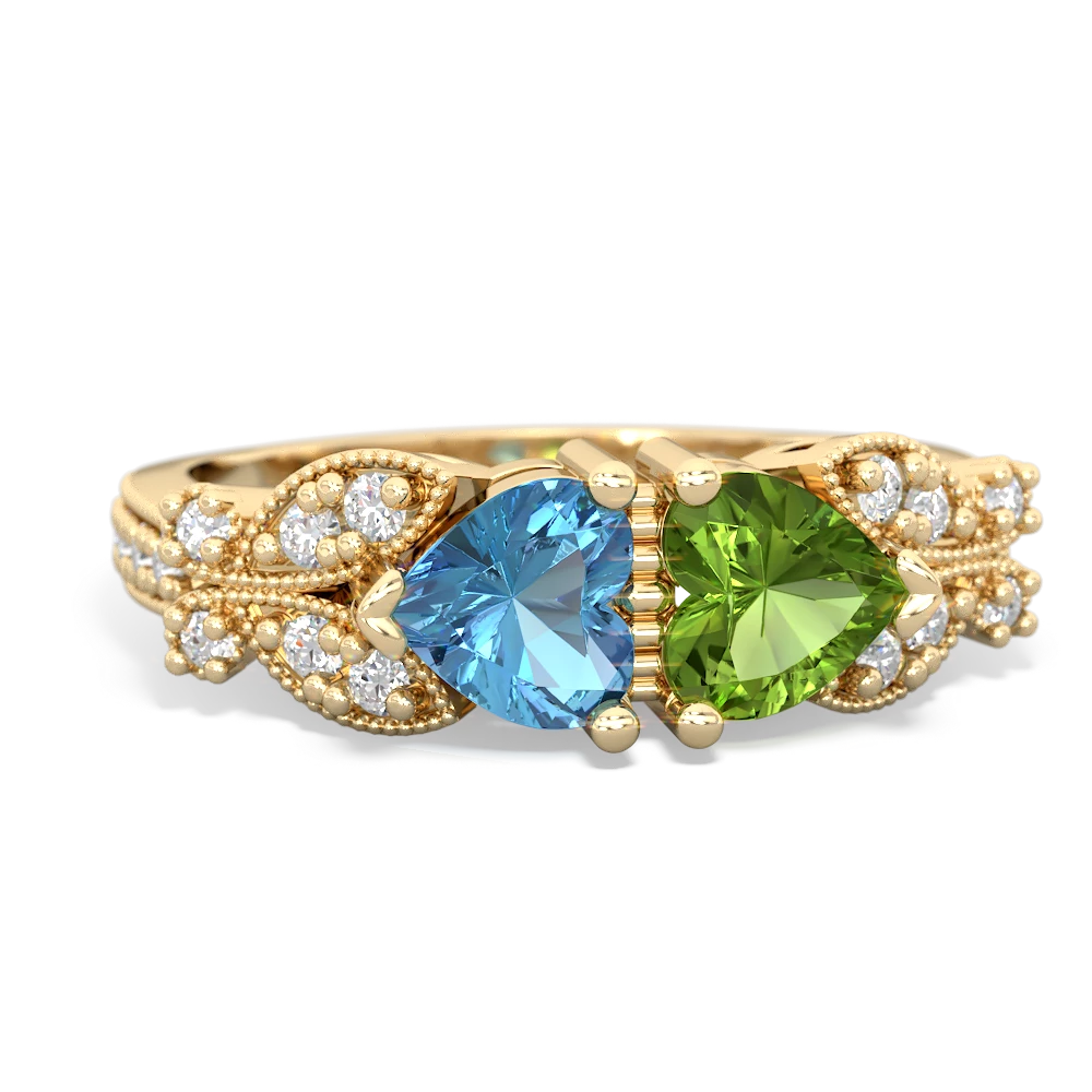 Blue Topaz Diamond Butterflies 14K Yellow Gold ring R5601