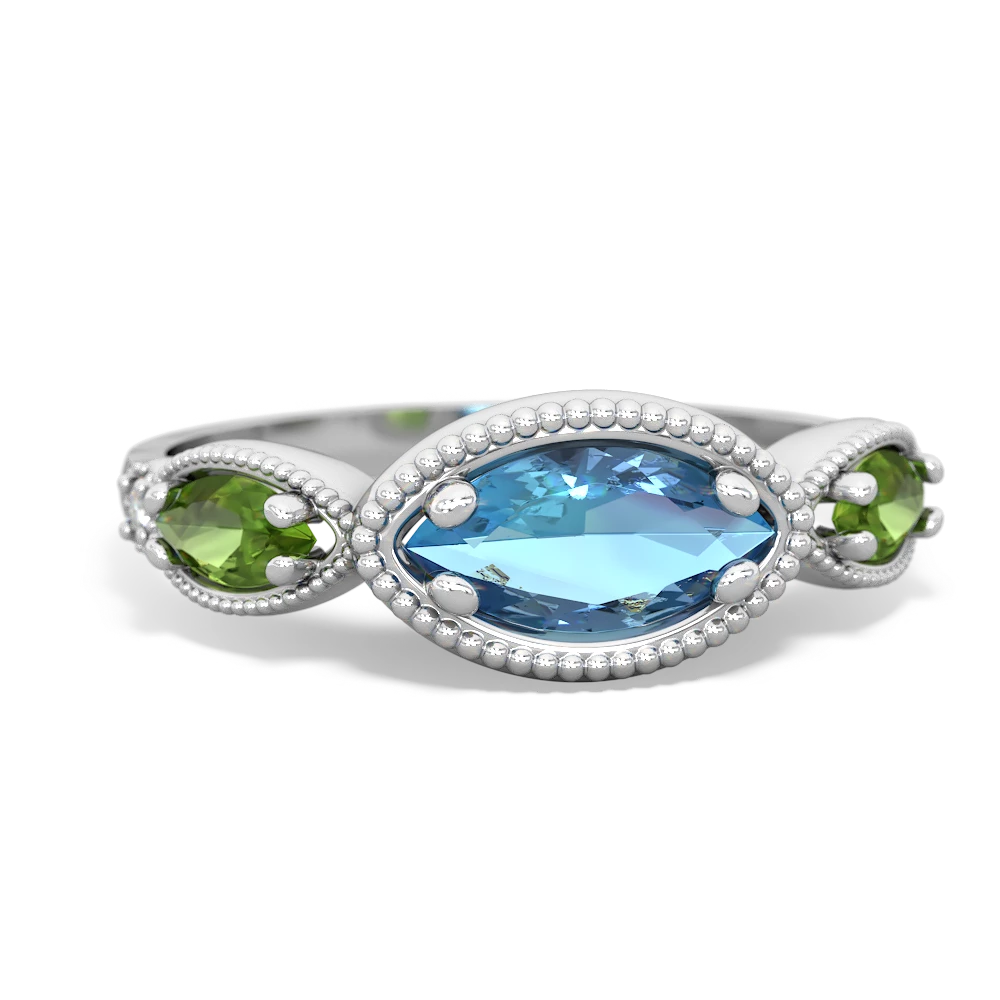 Blue Topaz Milgrain Marquise 14K White Gold ring R5700