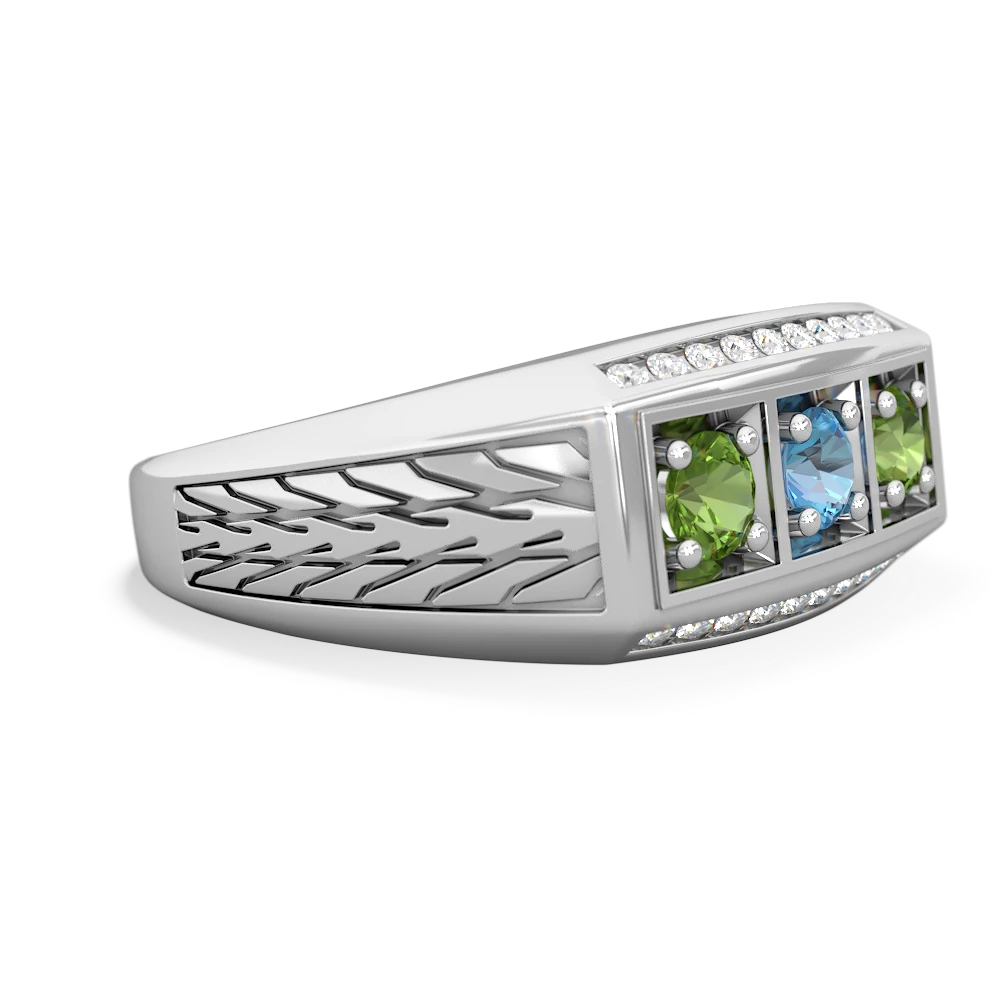 Blue Topaz Three Stone Tire Tread Men's 14K White Gold ring R0520