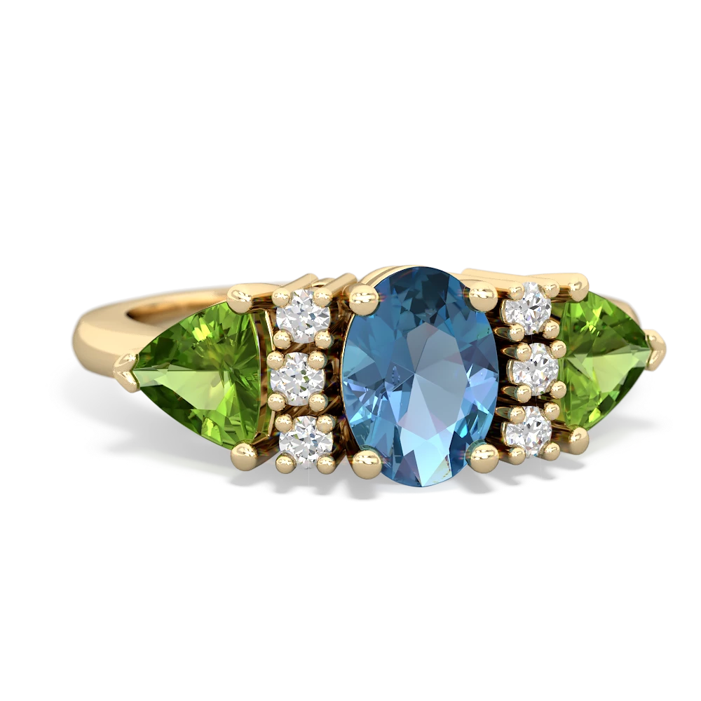 Blue Topaz Antique Style Three Stone 14K Yellow Gold ring R2186