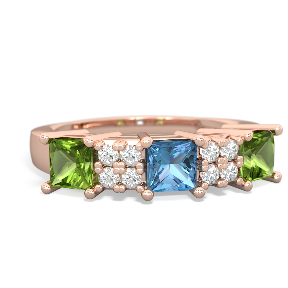 Blue Topaz Three Stone Diamond Cluster 14K Rose Gold ring R2592