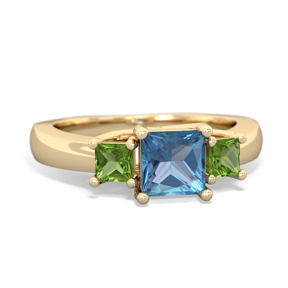 Blue Topaz Three Stone Trellis 14K Yellow Gold ring R4015