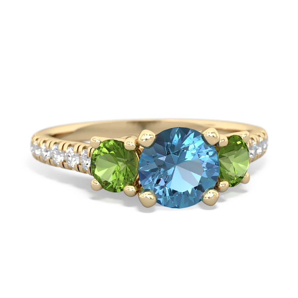 Blue Topaz Pave Trellis 14K Yellow Gold ring R5500