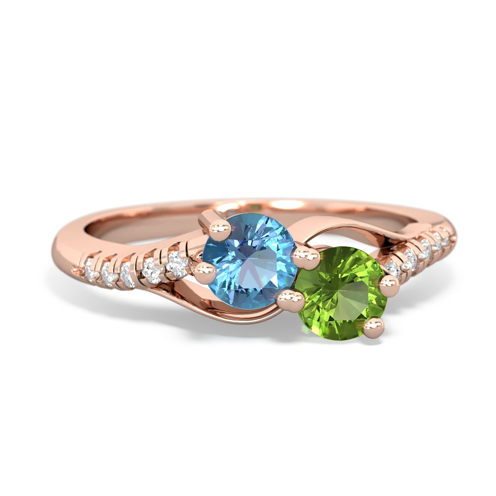 Blue Topaz Infinity Pave Two Stone 14K Rose Gold ring R5285