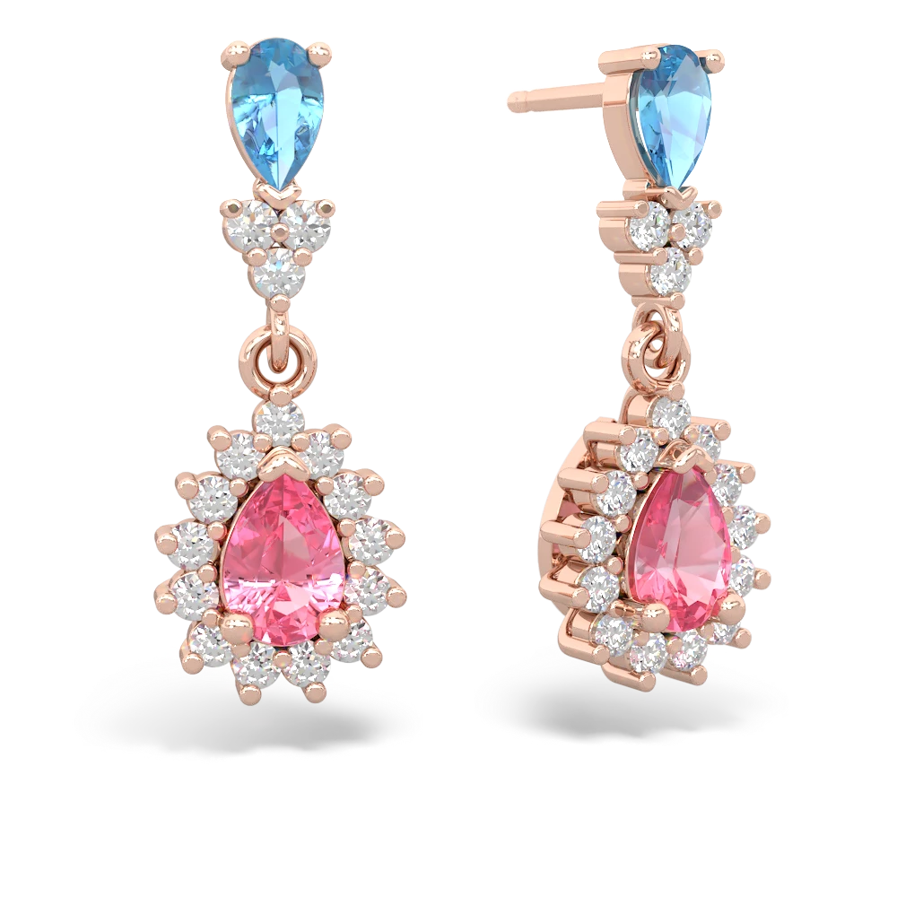 Blue Topaz Halo Pear Dangle 14K Rose Gold earrings E1882