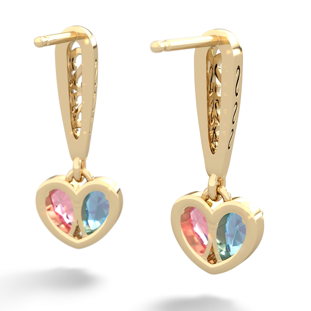 Blue Topaz Filligree Heart 14K Yellow Gold earrings E5070