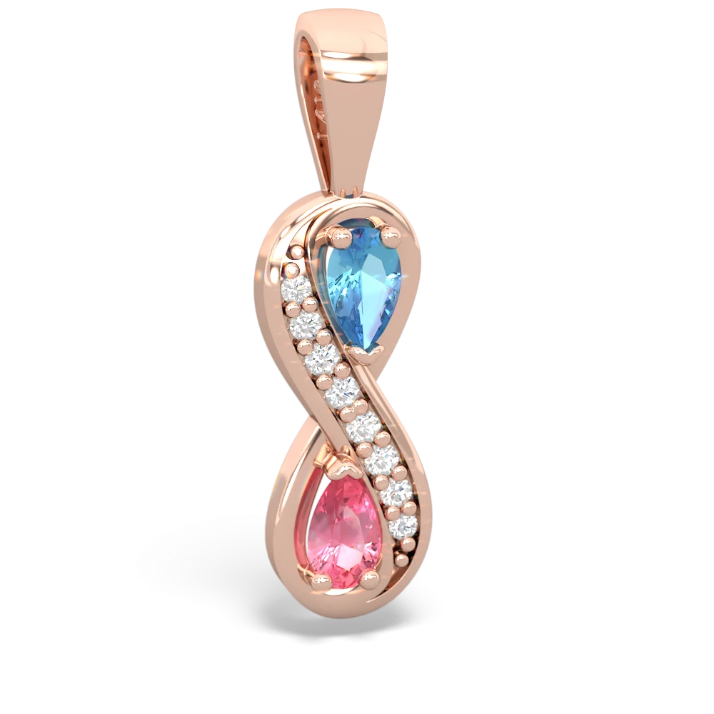 Blue Topaz Diamond Infinity 14K Rose Gold pendant P5390