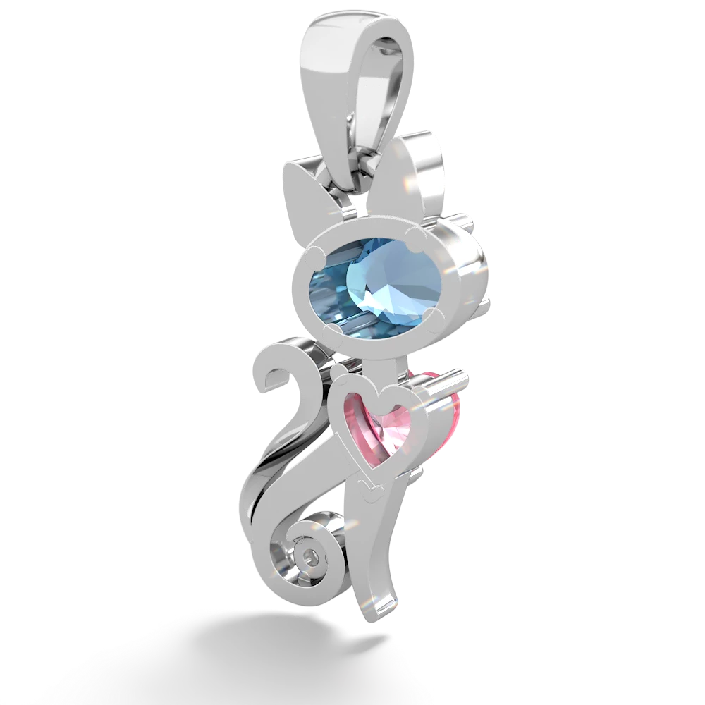 Blue Topaz Kitten 14K White Gold pendant P5780