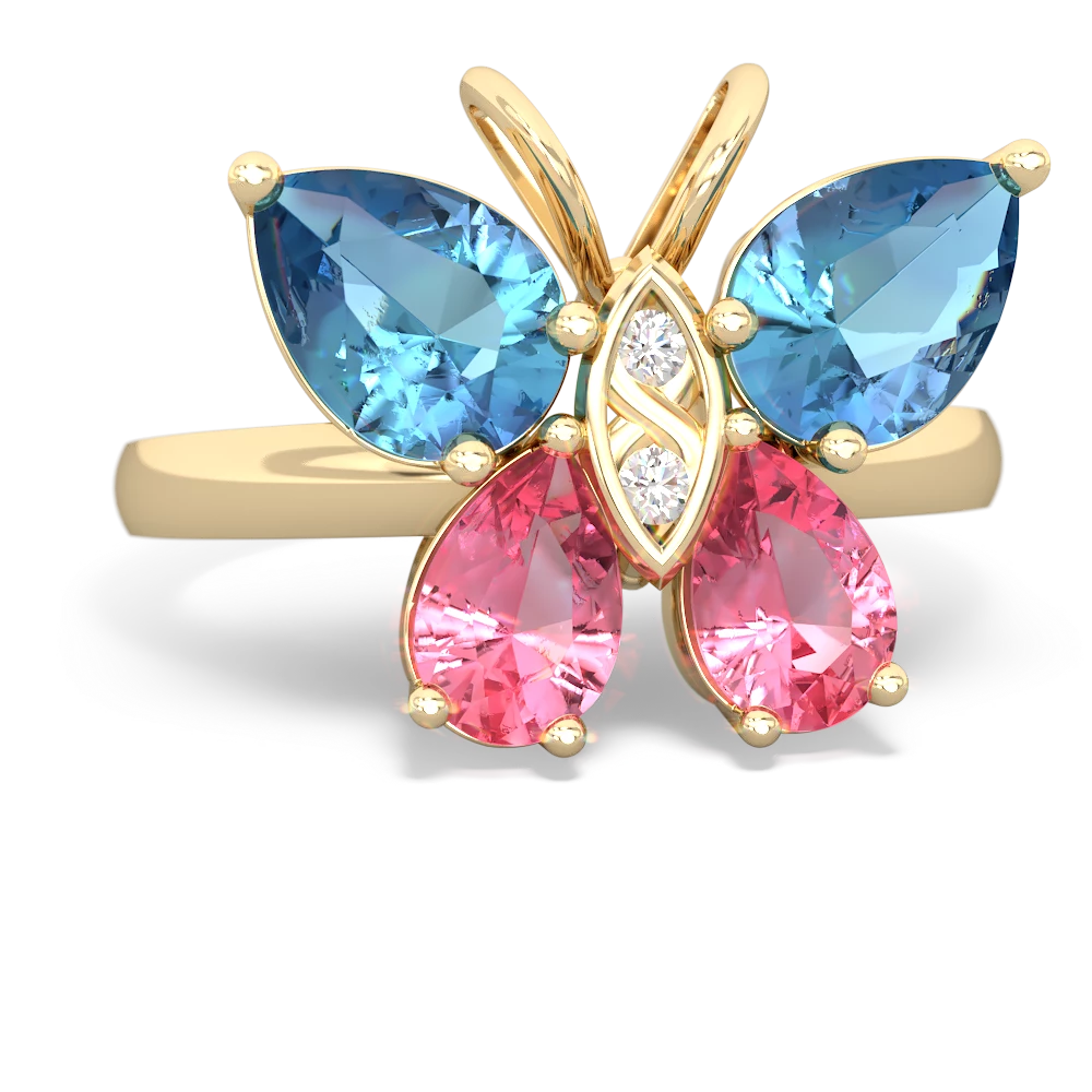 Blue Topaz Butterfly 14K Yellow Gold ring R2215