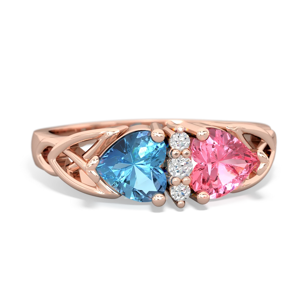 Blue Topaz Celtic Knot Double Heart 14K Rose Gold ring R5040