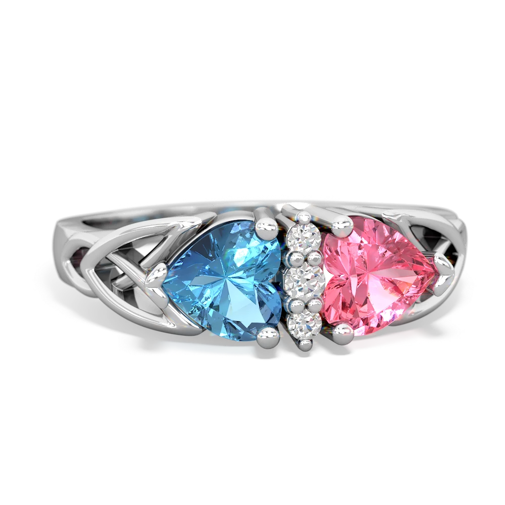 Blue Topaz Celtic Knot Double Heart 14K White Gold ring R5040