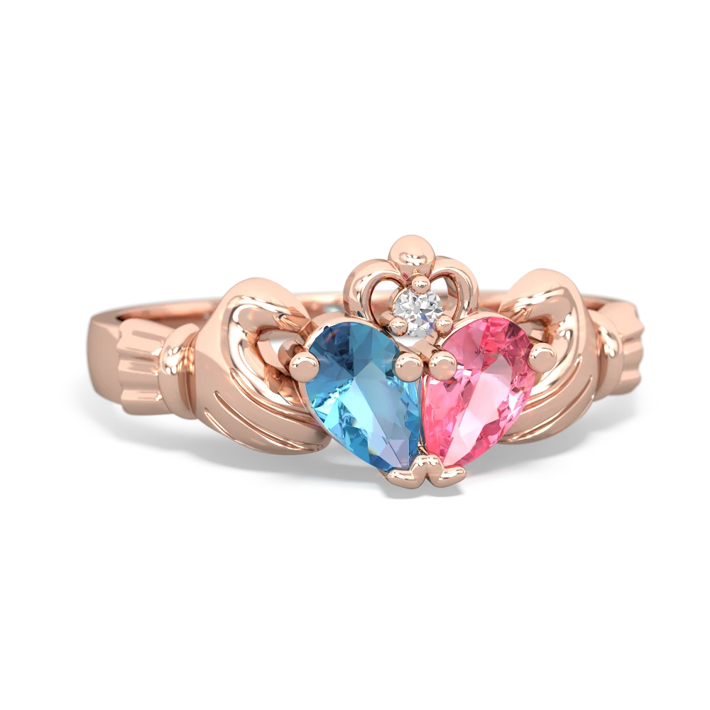 Blue Topaz 'Our Heart' Claddagh 14K Rose Gold ring R2388