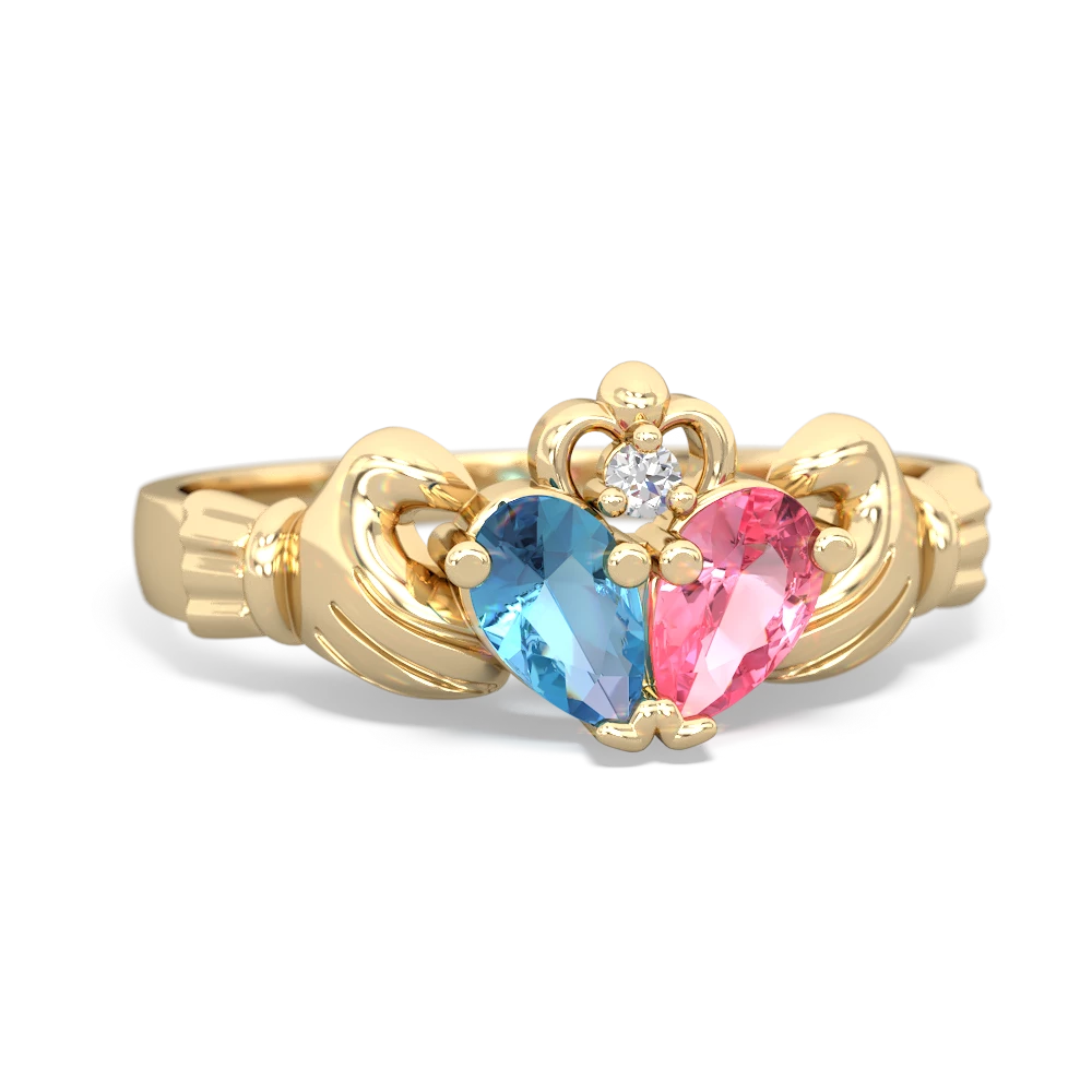 Blue Topaz 'Our Heart' Claddagh 14K Yellow Gold ring R2388