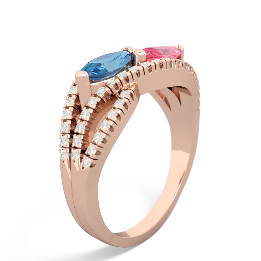 Blue Topaz Diamond Rivers 14K Rose Gold ring R3070