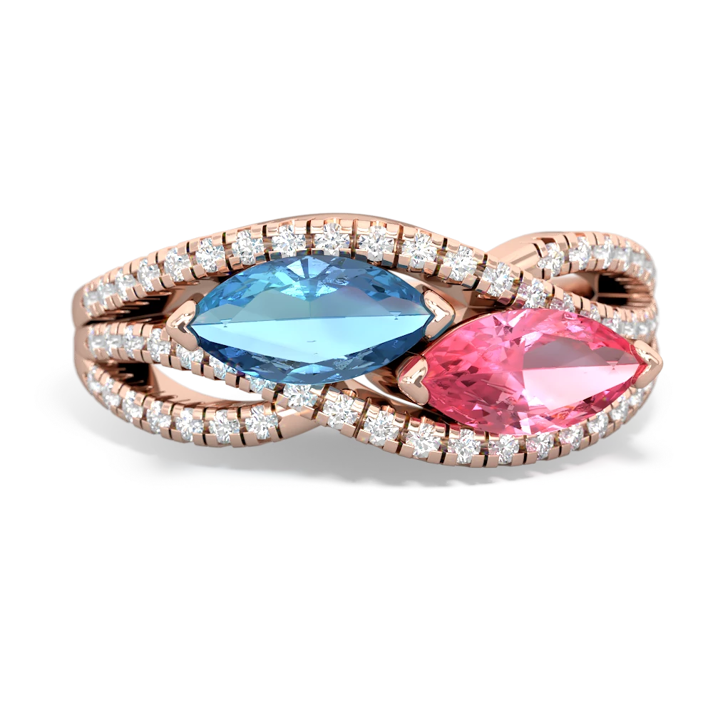 Blue Topaz Diamond Rivers 14K Rose Gold ring R3070