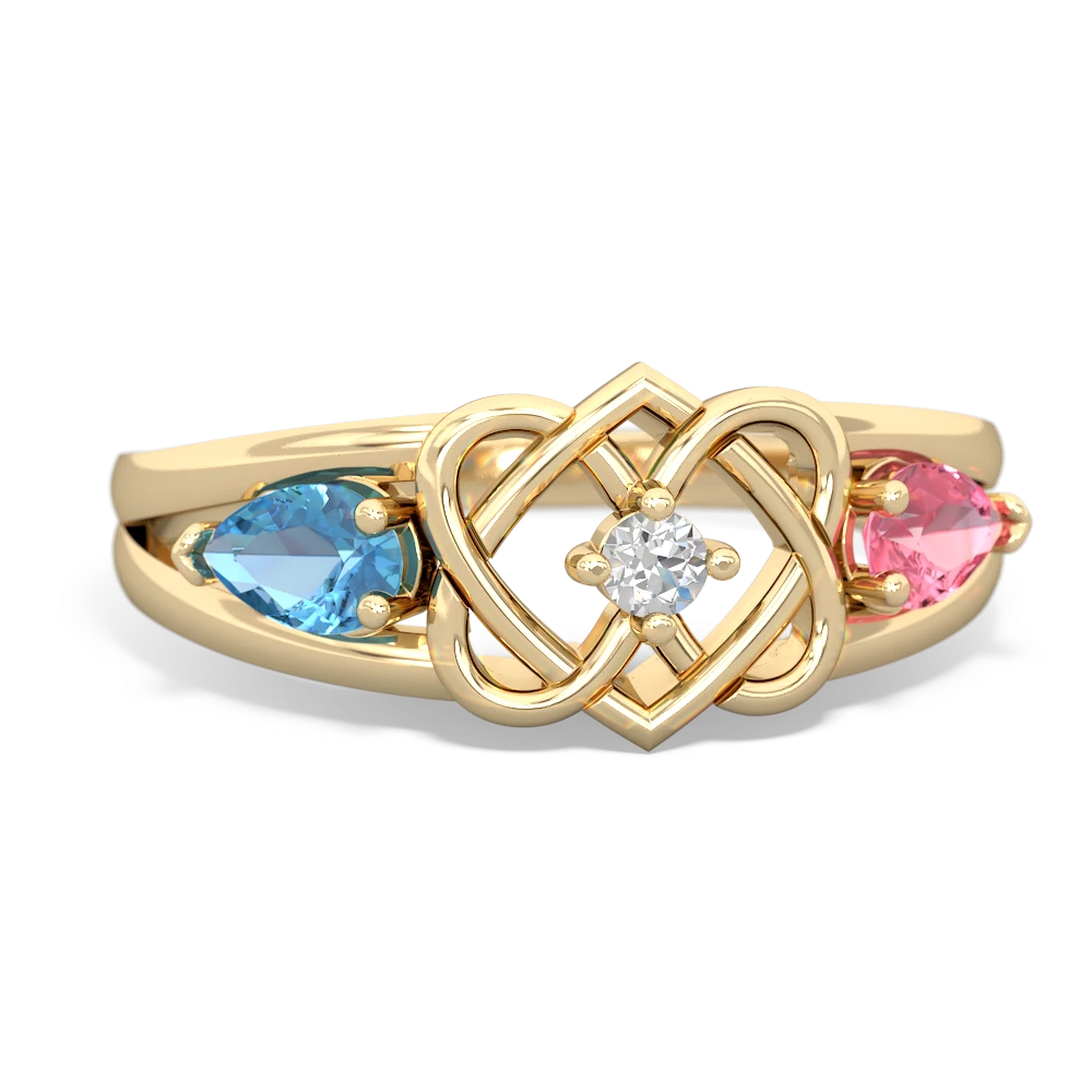 Blue Topaz Hearts Intertwined 14K Yellow Gold ring R5880